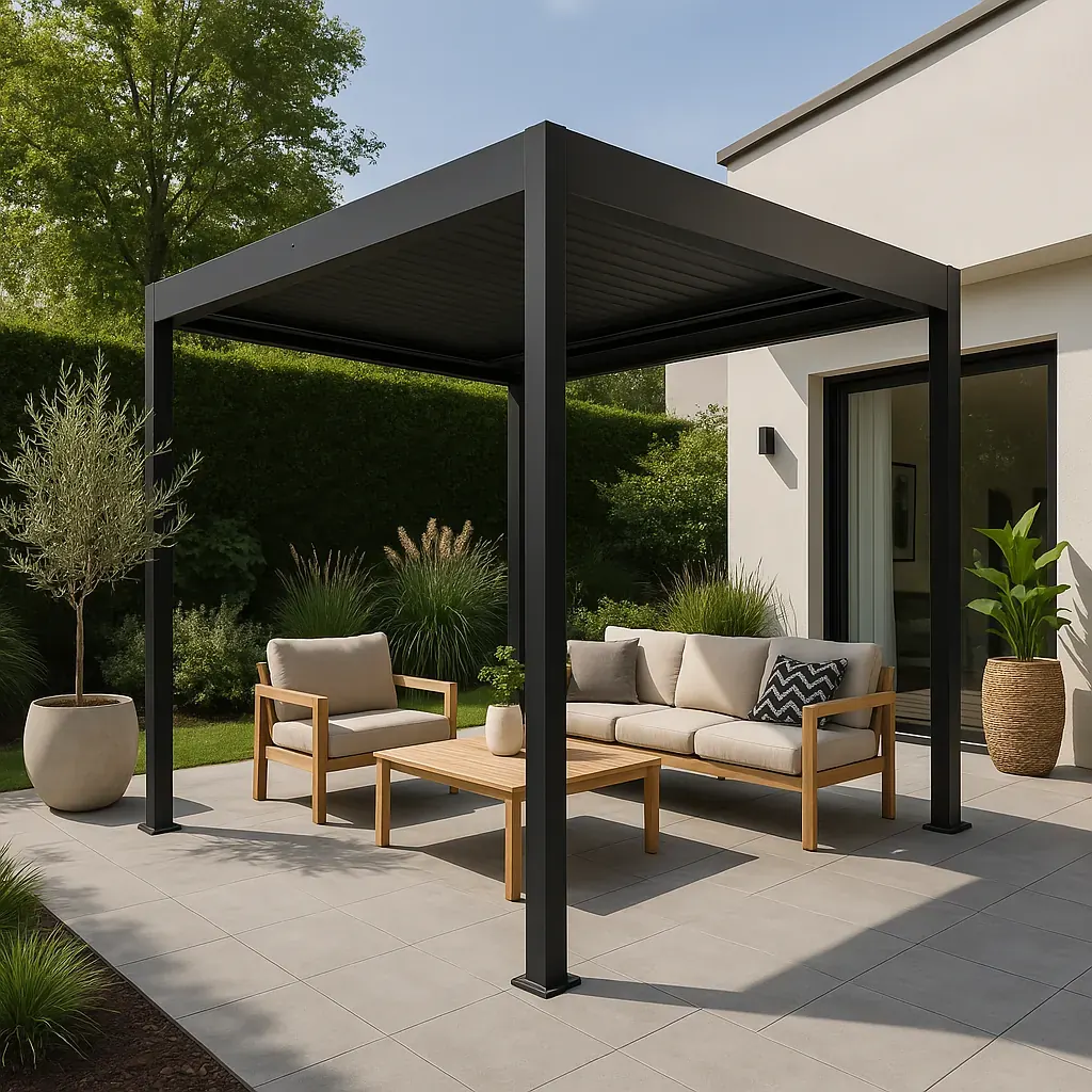 Pergola bioclimatique sur terrasse aménagée